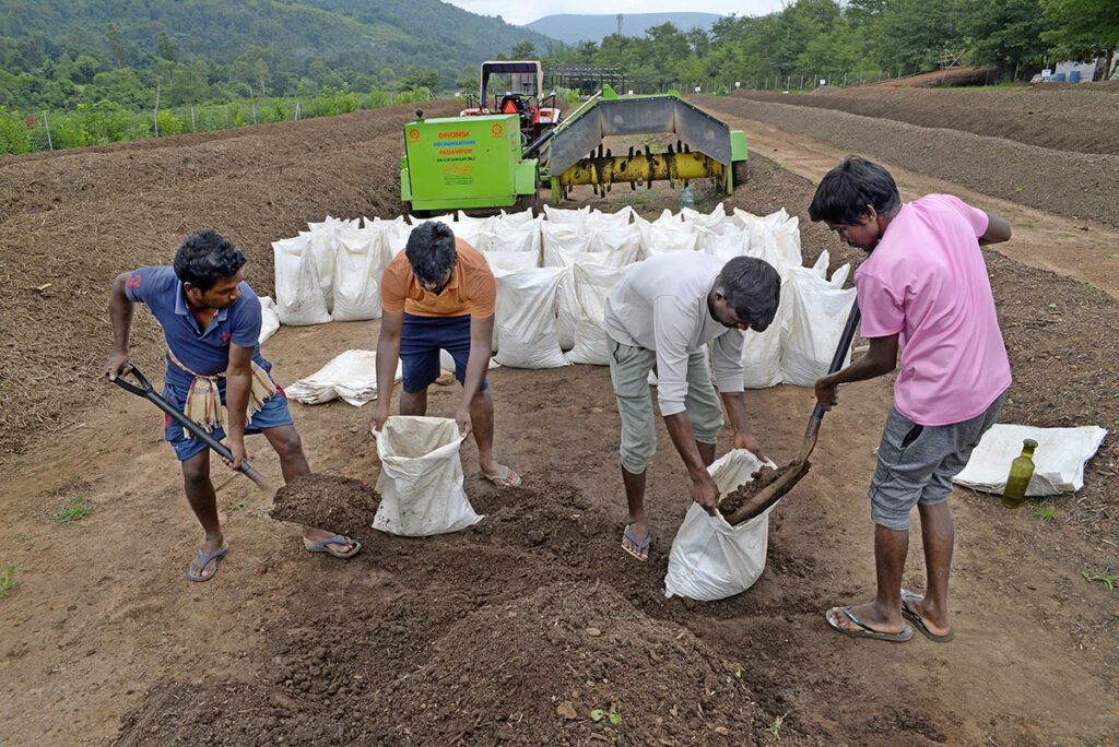 Tonnes of enriched compost are bagged and delivered to farmers for the planting season.